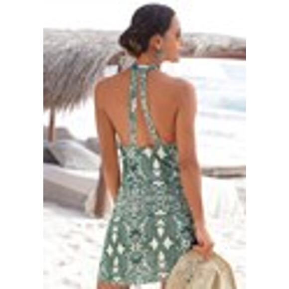 NWT Lascana High neck racerback Lightweight dress Green pattern Size 8 - Picture 2 of 7